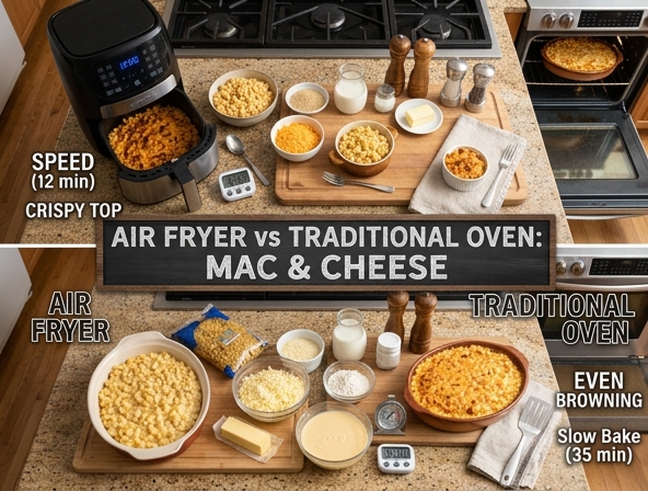 Air Fryer vs Traditional Oven for Macaroni and Cheese - Speed Versus Even Browning