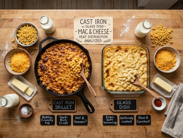 Cast Iron vs Glass Dish for Macaroni and Cheese - Analyzing Heat Distribution