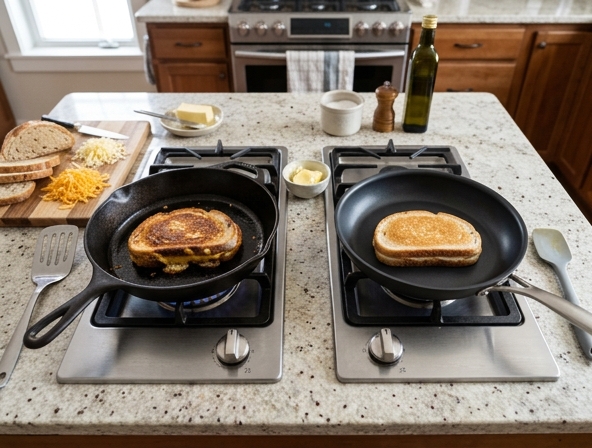 Cast Iron vs Nonstick Skillet for Grilled Cheese Sandwich - Optimizing Even Heat Distribution
