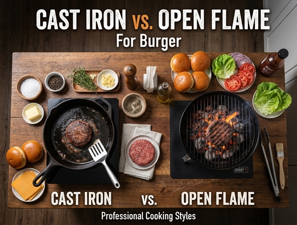 Cast Iron Vs. Open Flame For Burger - Professional Cooking Styles