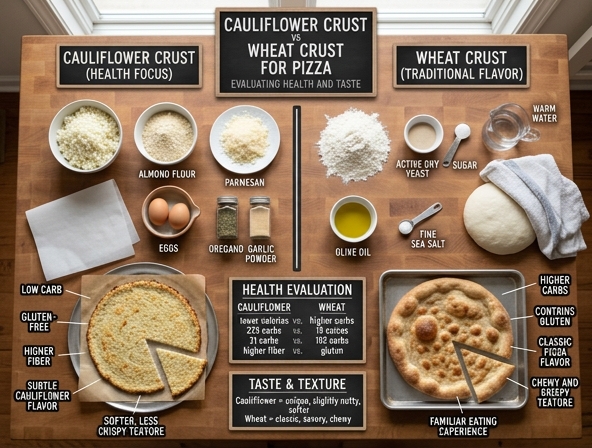 Cauliflower Crust vs Wheat Crust for Pizza - Evaluating Health and Taste