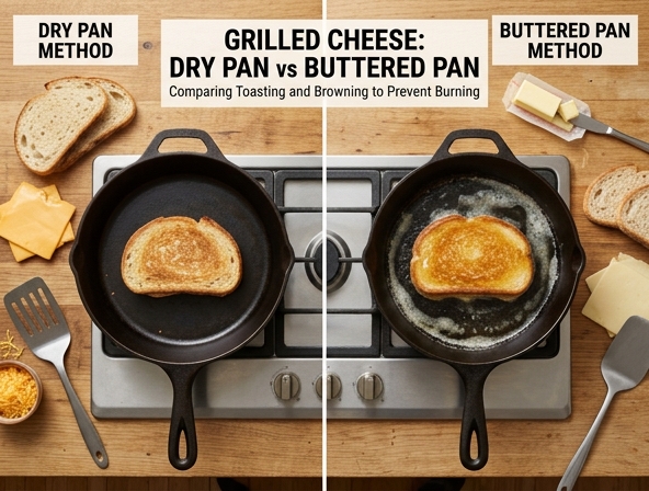 Dry Pan vs Buttered Pan for Grilled Cheese Sandwich - Preventing Unwanted Burning