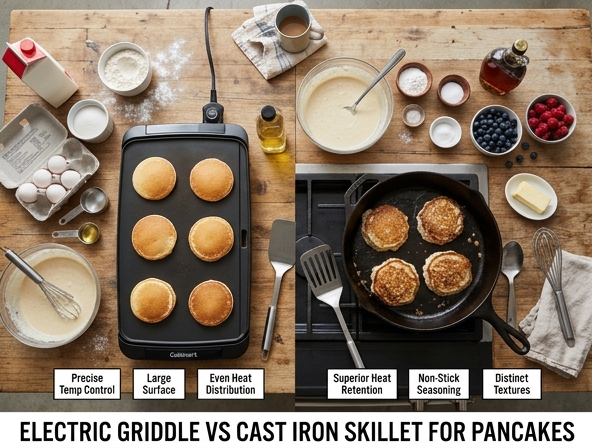 Electric Griddle vs Cast Iron Skillet for Pancakes - Surface Matters