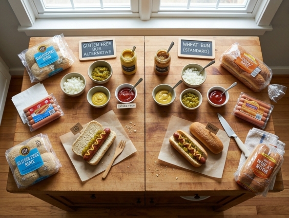 Gluten Free vs Wheat for Hot Dog - Dietary Bun Alternatives