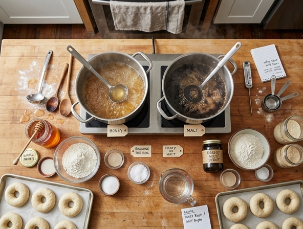 Honey vs Malt for Bagel - Balancing the authentic boiling syrup