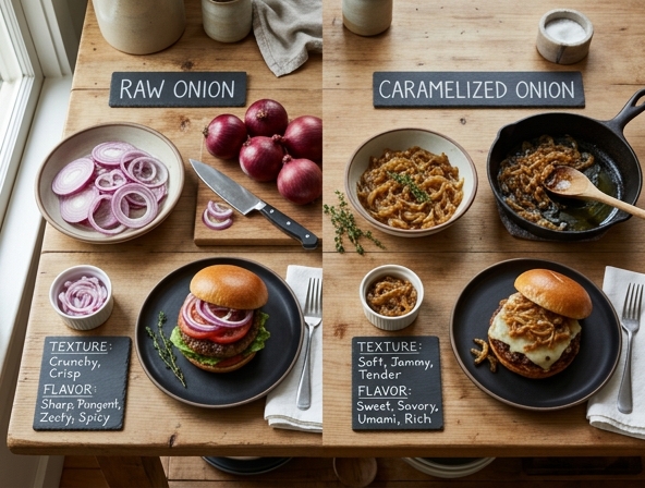 Raw Vs. Caramelized Onion For Burger - Flavor Profile Difference