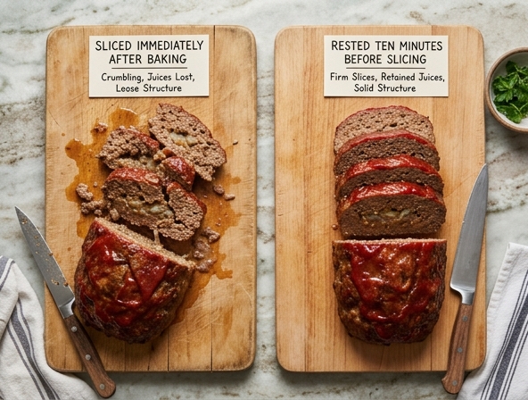 Sliced Immediately vs Rested Ten Minutes For Meatloaf - Retaining Juiciness And Structure