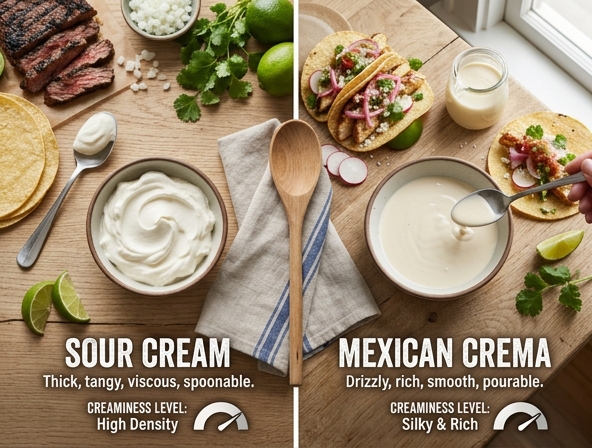 Sour Cream vs Crema for Tacos - Creaminess Level in Gourmet Preparation